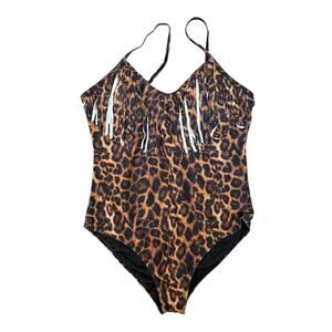 Marigold Kiss leopard and fringe swimsuit sz L NWT